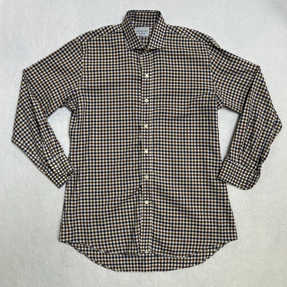 Mens Ledbury Long Sleeve‎ Button Down Gingham Check Dress Shirt Size 16.5 42 EUC